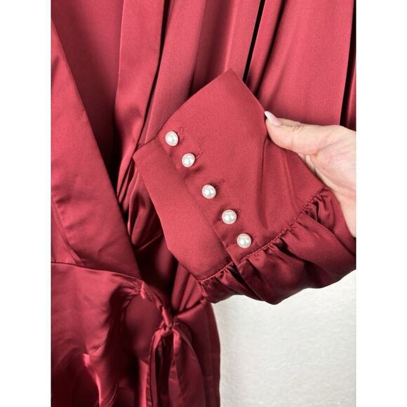 Eloquii Rose Satin Wrap Midi Dress - Picture 9 of 13